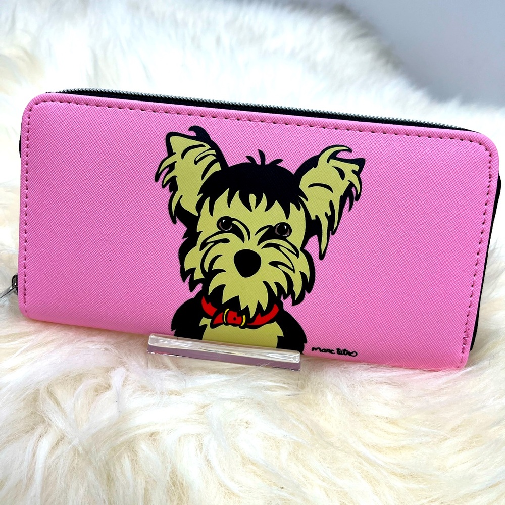 Marc Tetro Yorkie Zippy Long Wallet Bubble Gum Pink Vegan Saffiano Leather NWT
